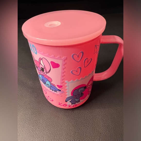 NEW Disney Glass Mug W Lid and Straw Stitch and Angel - Picture 2 of 2